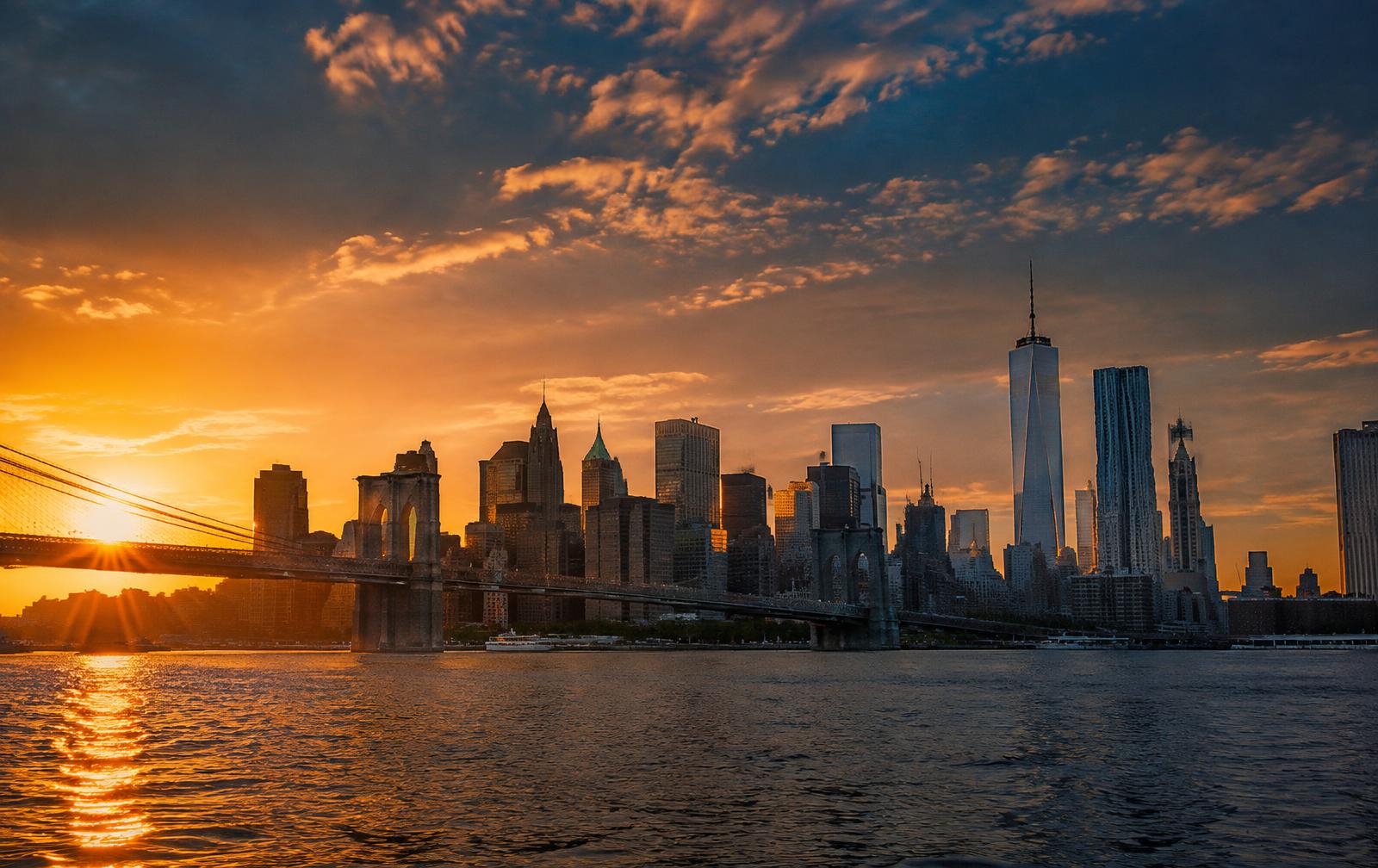 Manhattan skyline at sunset